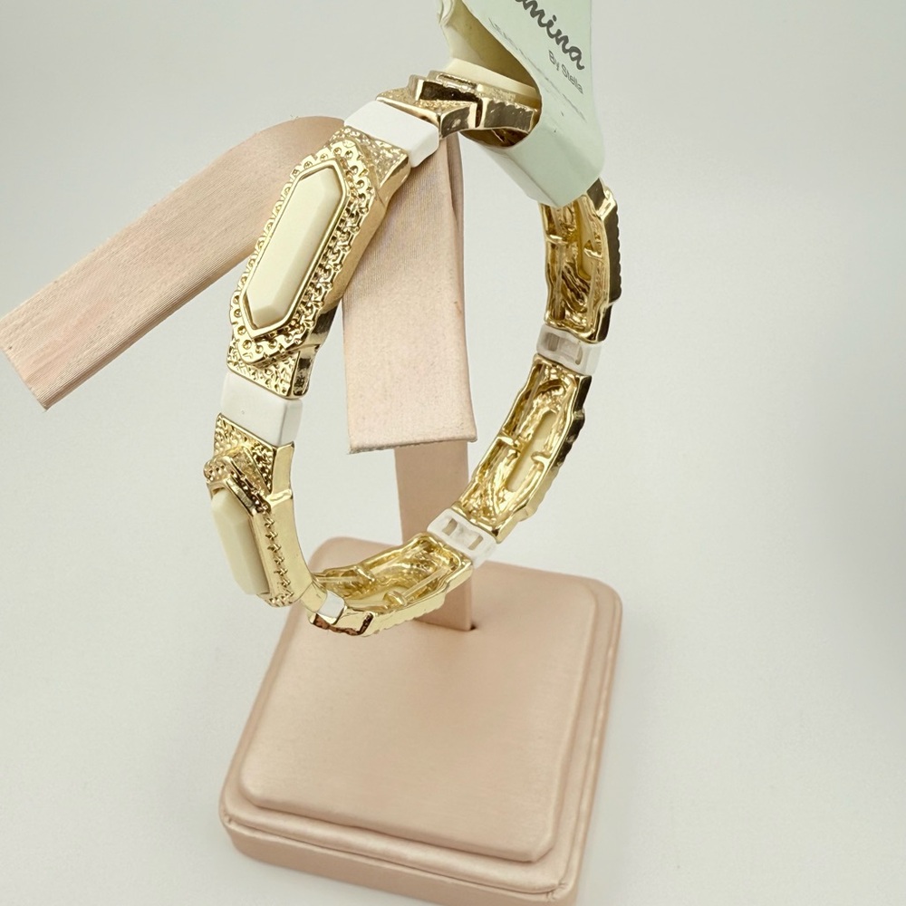 NWT Tamina by Stella Gold-Tone Bracelet with Textured Metal And Faux Ivory